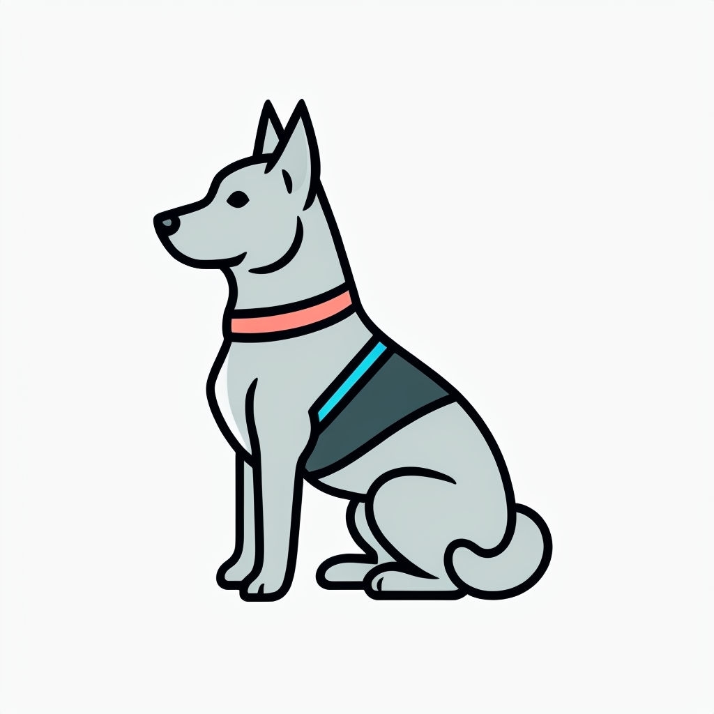 Cute Gray Dog Illustration with Coral Collar Sticker