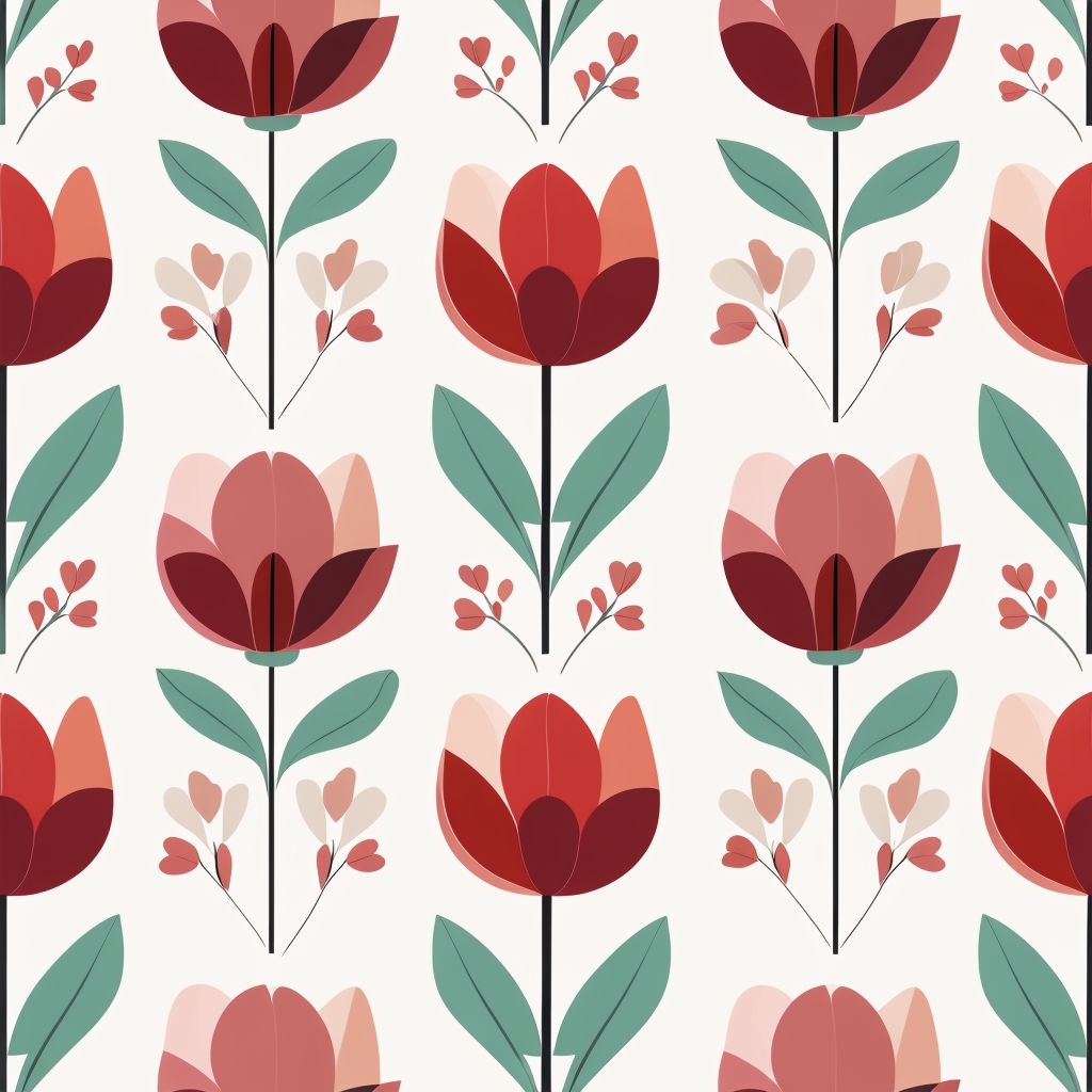 Minimalist Floral Tulip Pattern on Soft Ivory Background Seamless Pattern