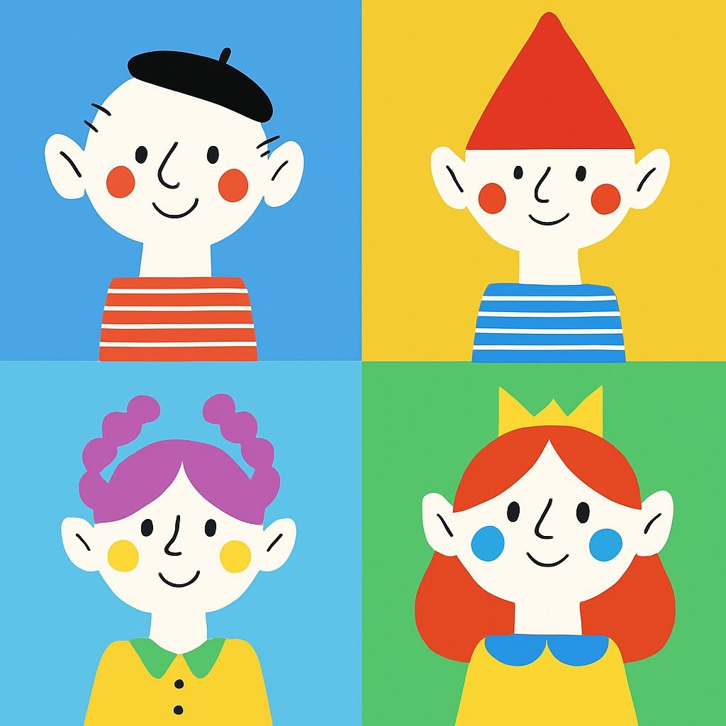Playful Minimalist Cartoon Faces Grid Illustration Sticker
