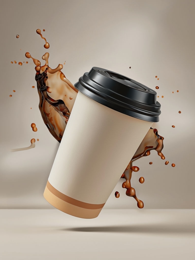 Dynamic Coffee Cup Product Photograph with Splash Mockup