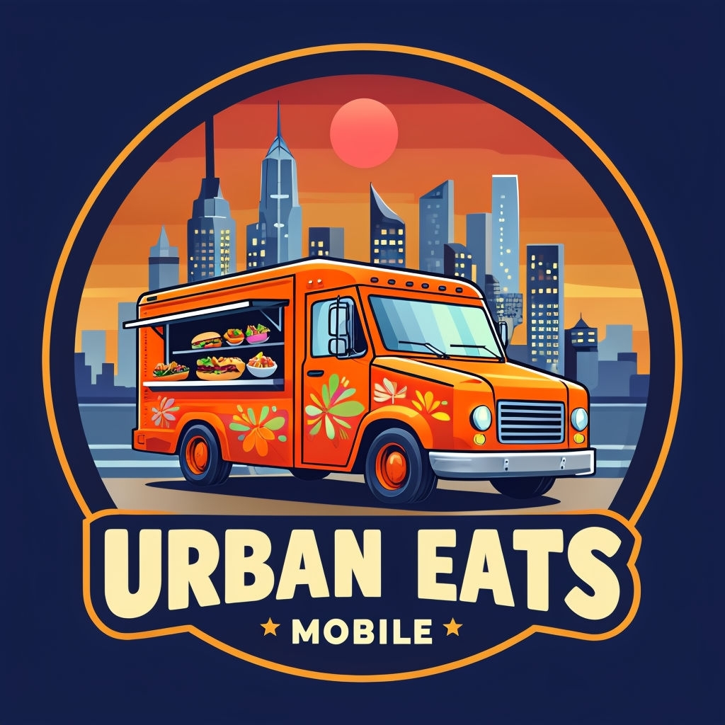 Vibrant Urban Eats Food Truck Logo with Floral Design