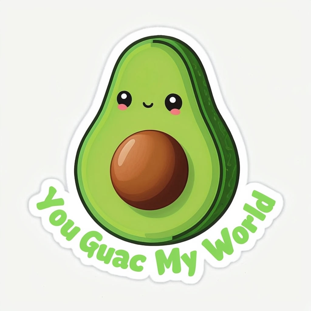 Kawaii Avocado with Smiling Face You Guac My World Sticker