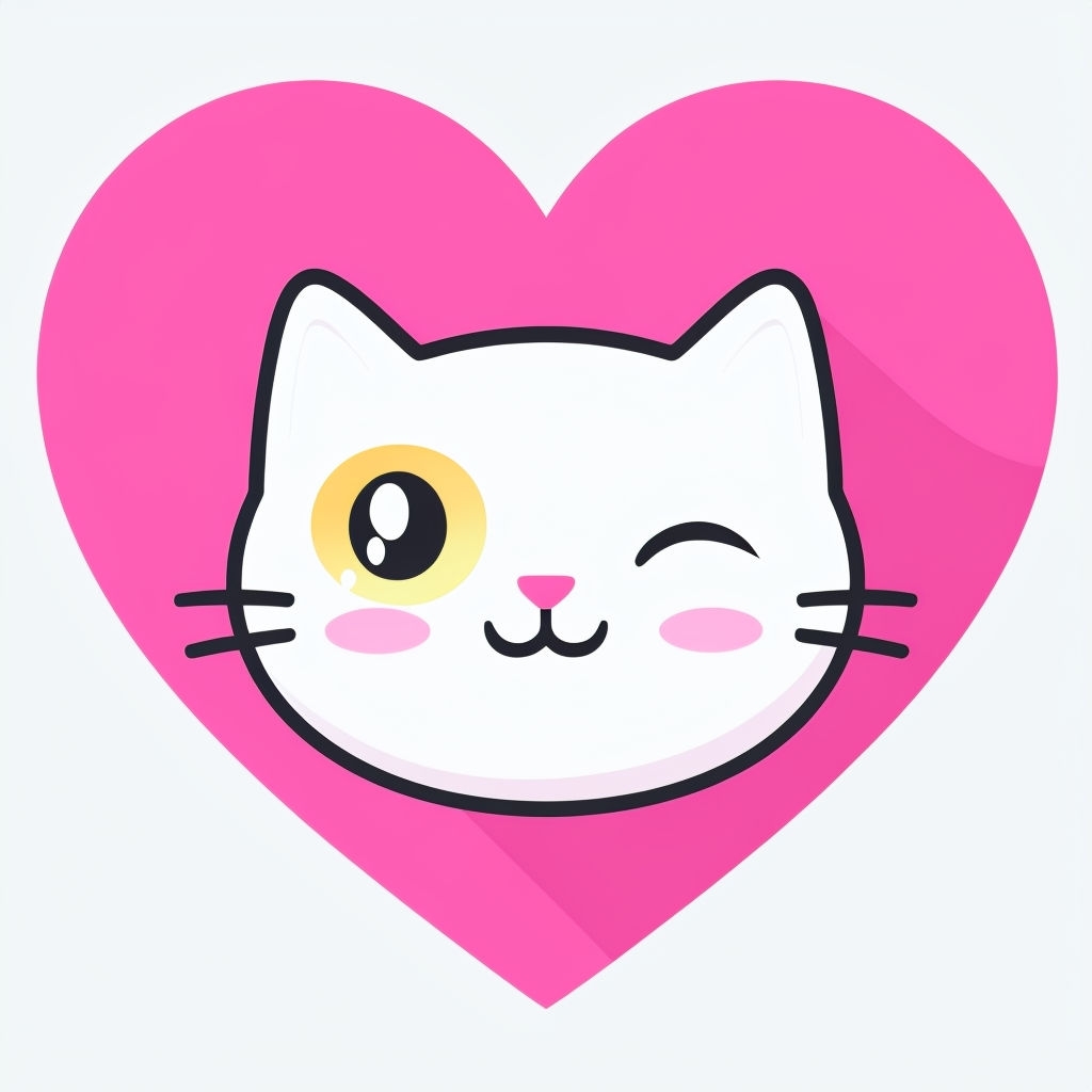 Cute White Cat Face in Pink Heart Cartoon Sticker