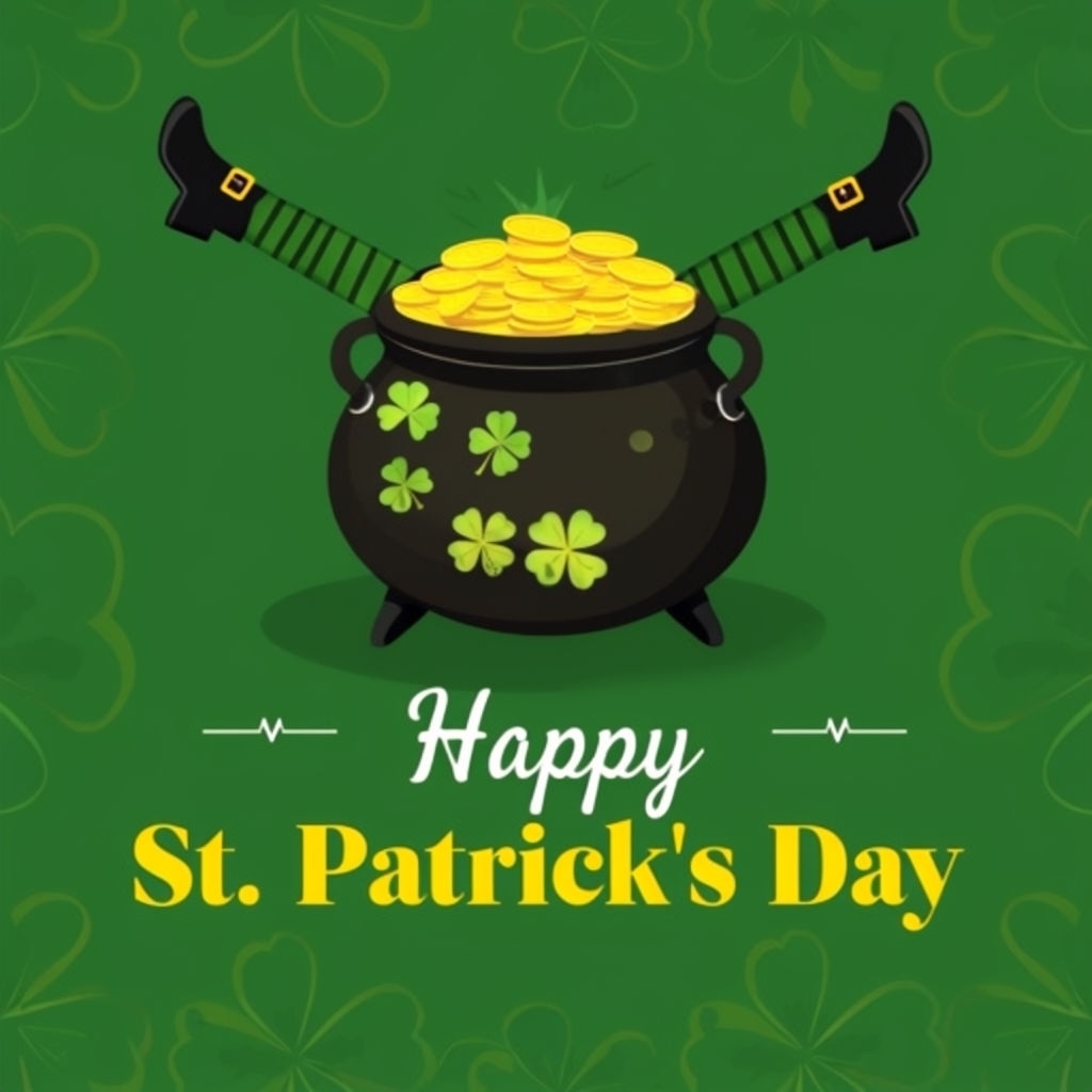 Festive St. Patrick's Day Greeting Card with Gold Coins Social Media Post