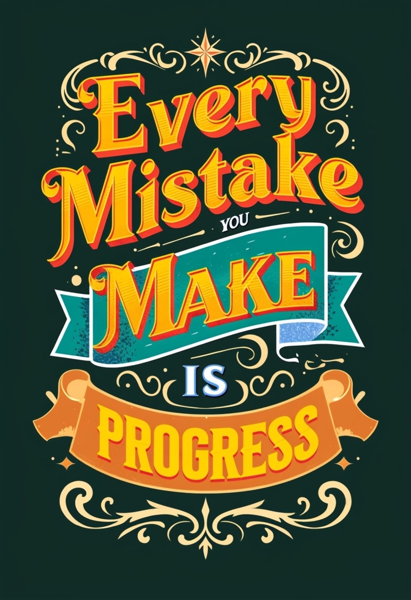 Motivational Quote "Every Mistake is Progress" Typography Poster