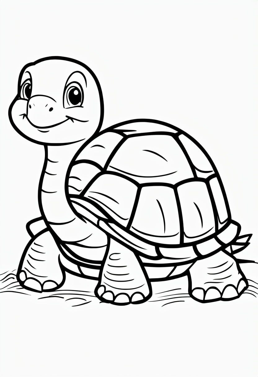 Cute Cartoon Turtle Line Drawing for Coloring Book Pages