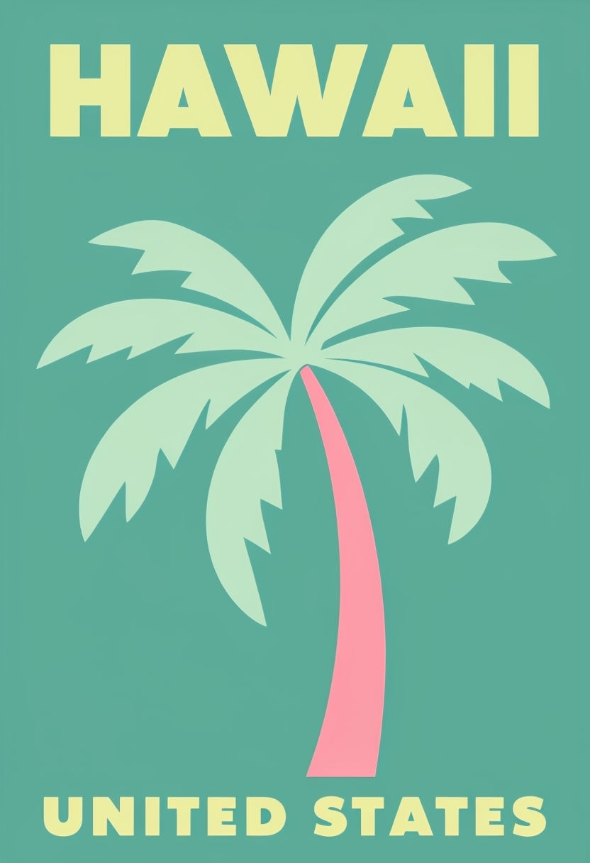 Minimalist Hawaii Tropical Palm Tree Graphic Design Poster