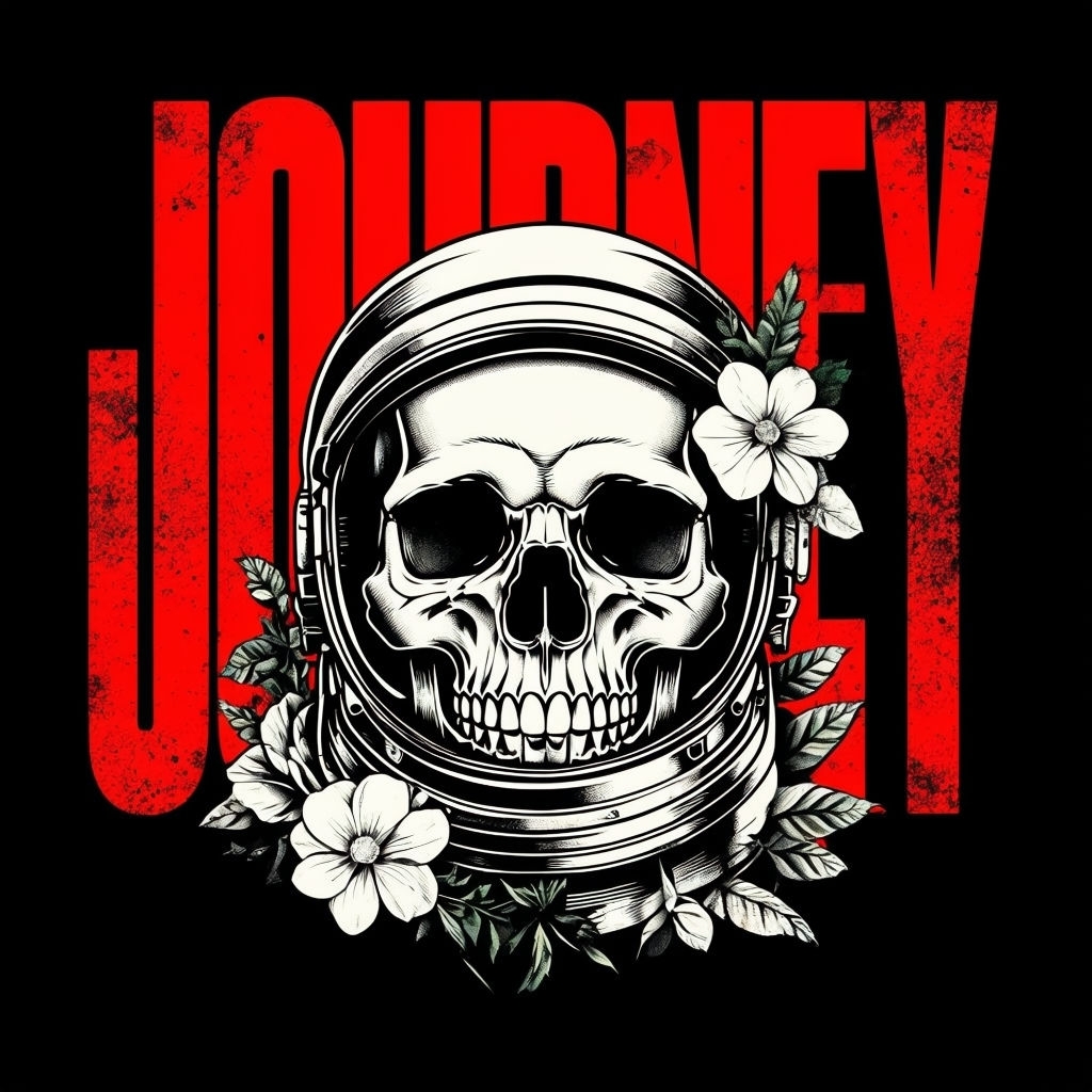 Vintage Astronaut Skull with Flowers Graphic T-Shirt