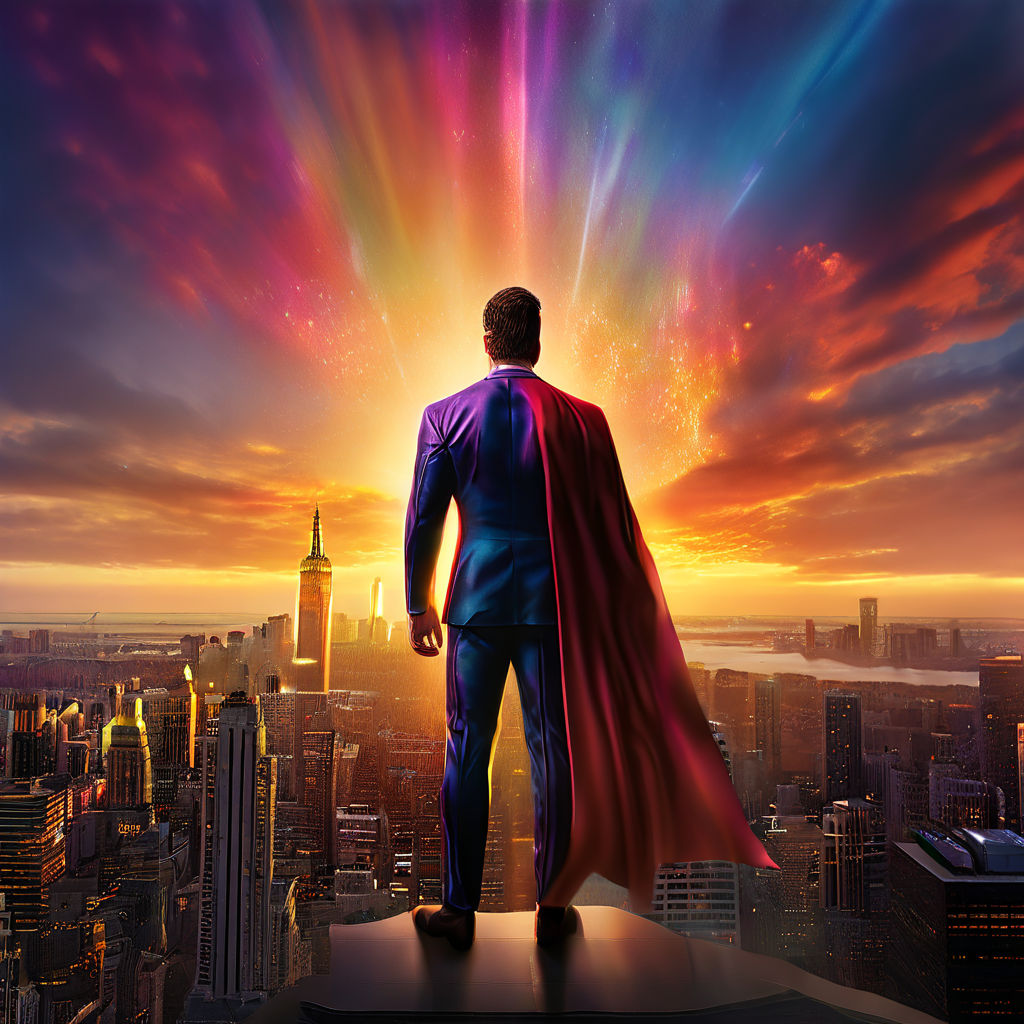 Superhero clad in a suit that melds with the spectrum of vis... by ...