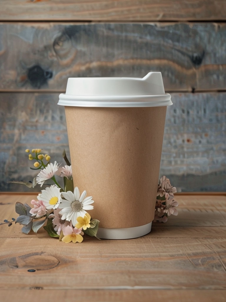 Customizable Eco-Friendly Paper Cup Mock-Up with Floral Accent Mockups