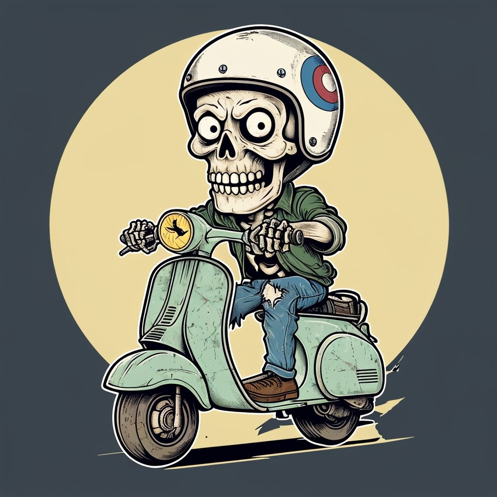 Vintage Cartoon Skeleton on Mint Scooter T-Shirt