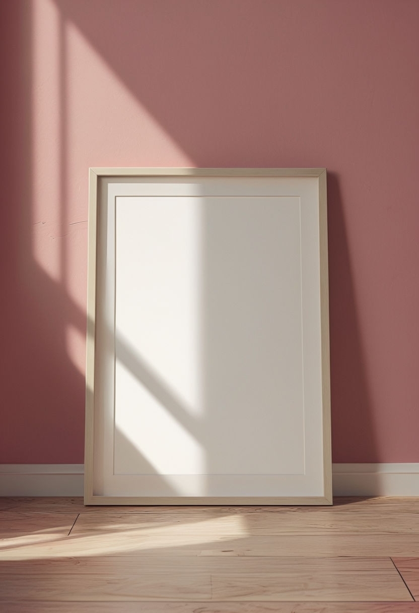 Minimalist Framed Artwork Display on Rose Pink Wall Mockup