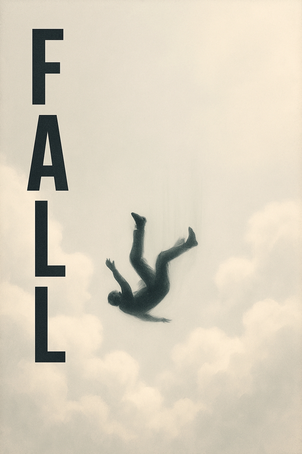 Surreal Minimalist Falling Figure Against Overcast Sky Poster