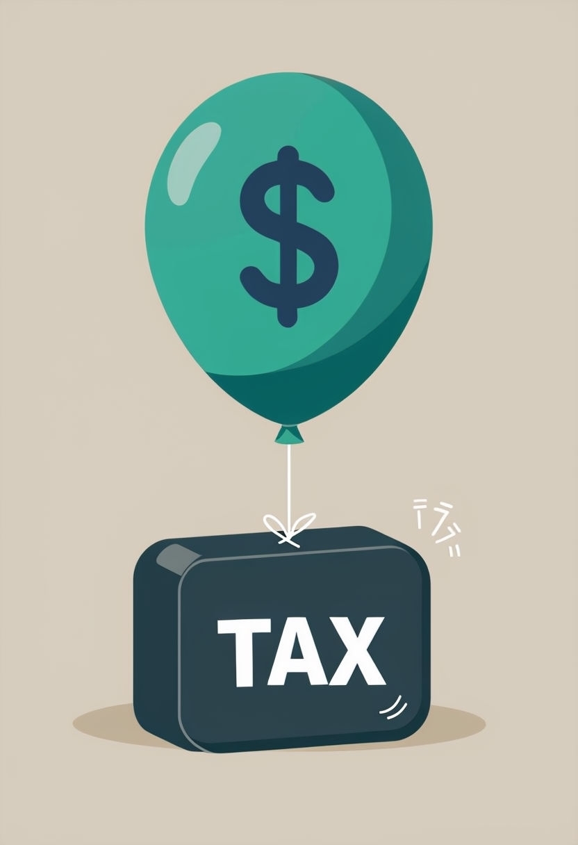 Minimalist Rising Taxes Illustration with Balloon and Dollar Sign Art