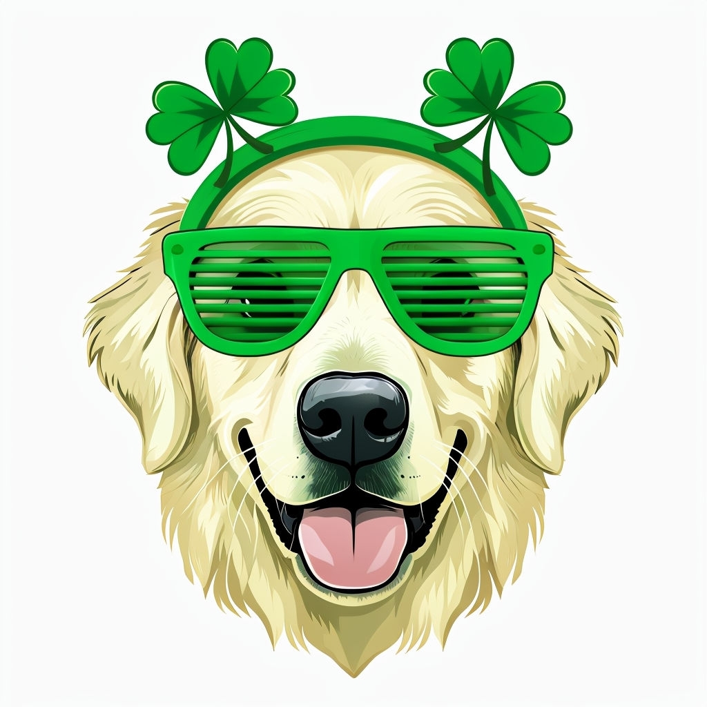 Happy Golden Retriever with Shades and Shamrocks Mug