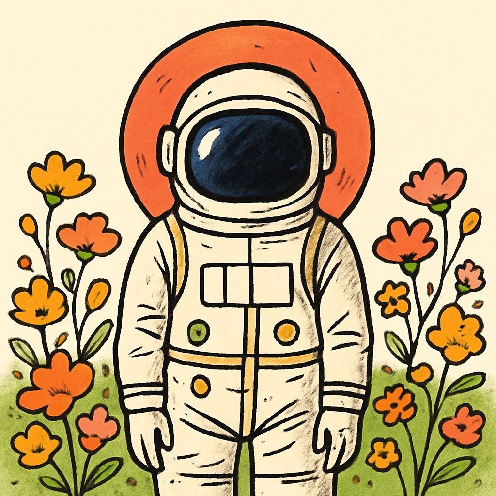 Whimsical Astronaut Surrounded by Colorful Flowers T-Shirt