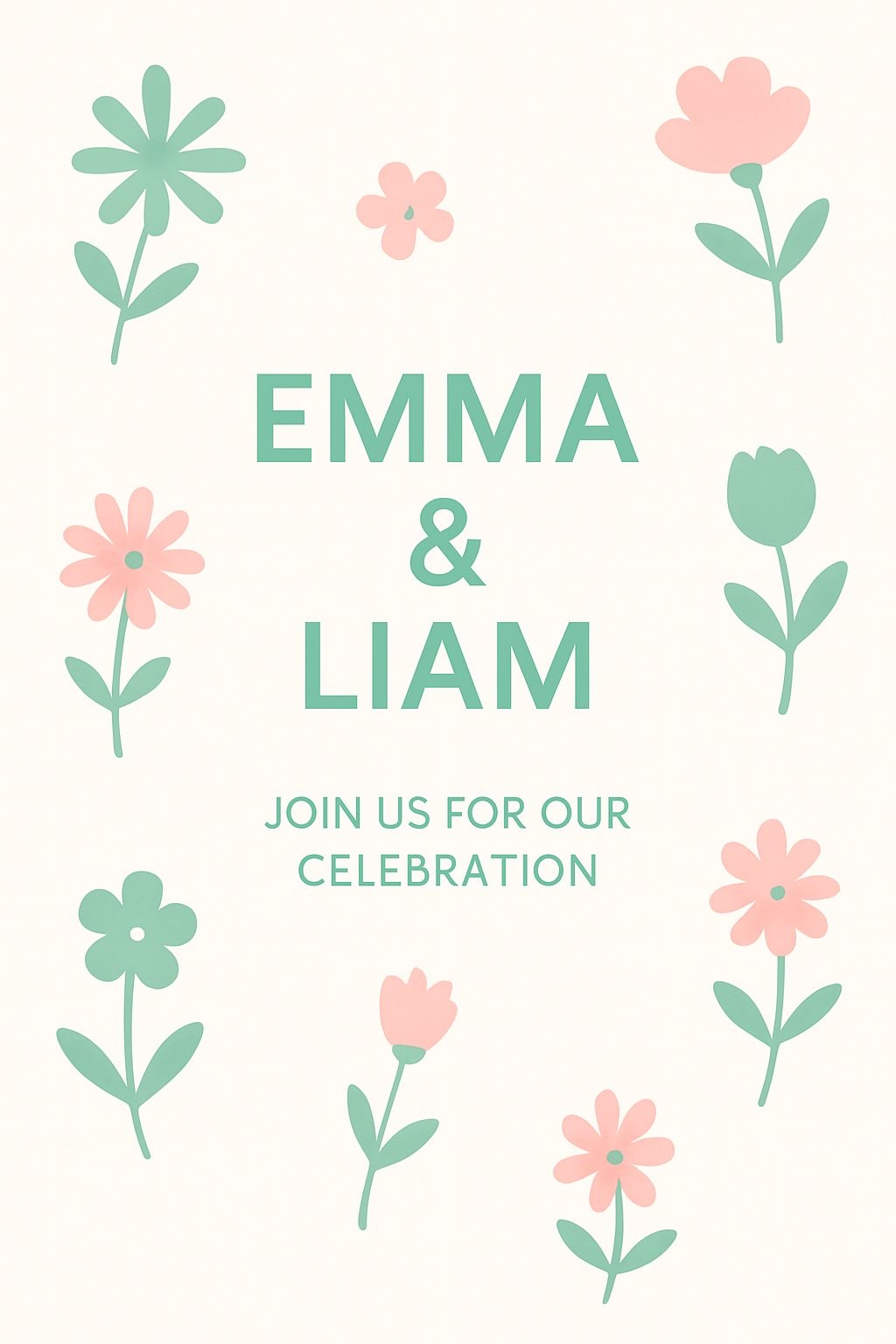 Pastel Floral Minimalist Invitation Card for Emma & Liam Celebration Cards & Invites