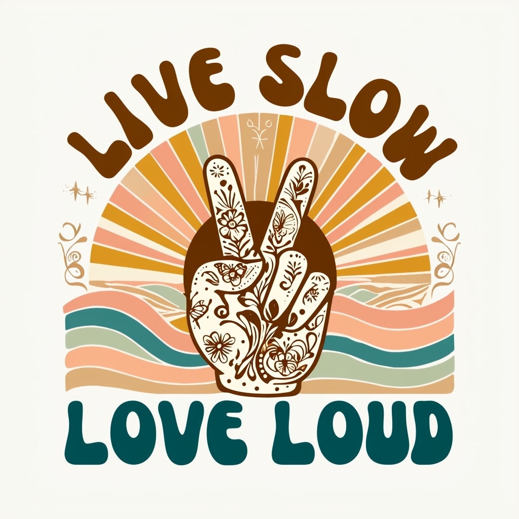 Vintage Live Slow Love Loud Peace Sign Illustration T-Shirt