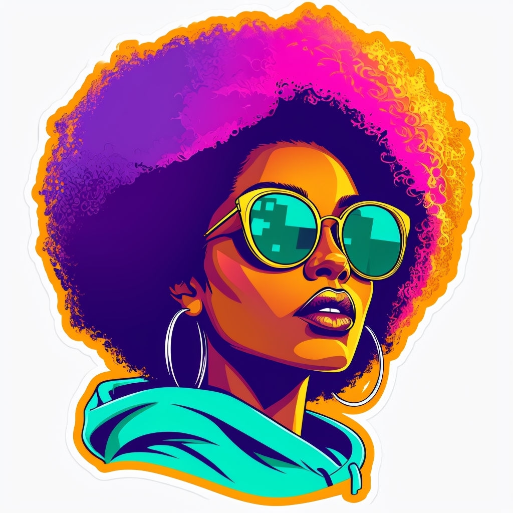 Vibrant Afro Woman Portrait with Colorful Gradient Sticker