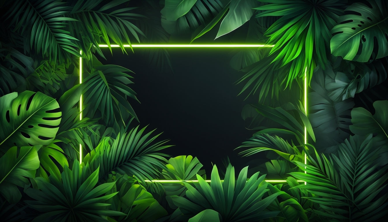 Tropical Palm Leaves with Neon Frame Digital Artwork Background