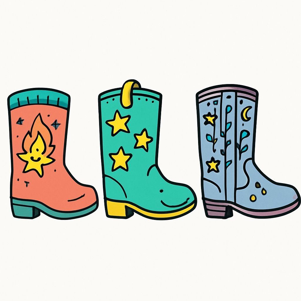 Colorful Whimsical Cartoon Boots Illustration Sticker