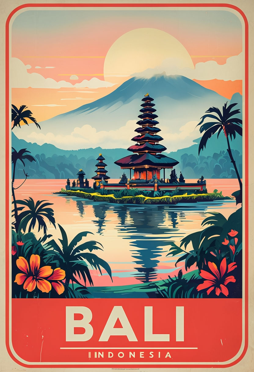 Vintage Bali Indonesia Travel Poster Art