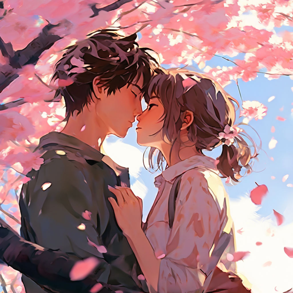 Anime girl and anime boy kissing each auther