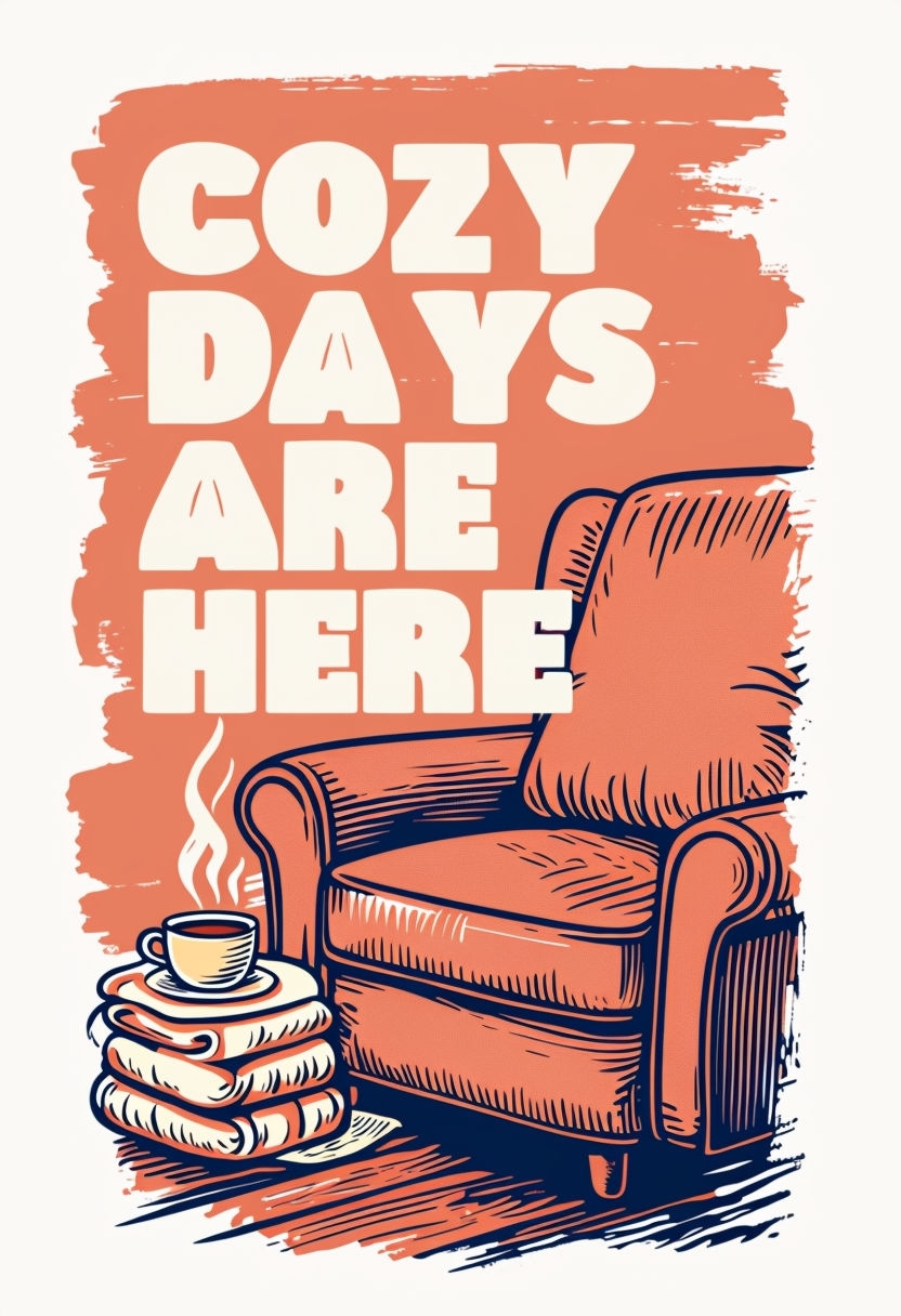 Cozy Days Are Here Illustrated Comfort Poster Design Cards & Invites