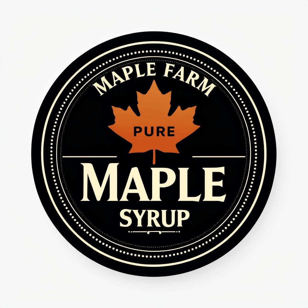 Elegant Maple Farm Circular Label Design for Pure Maple Syrup Sticker