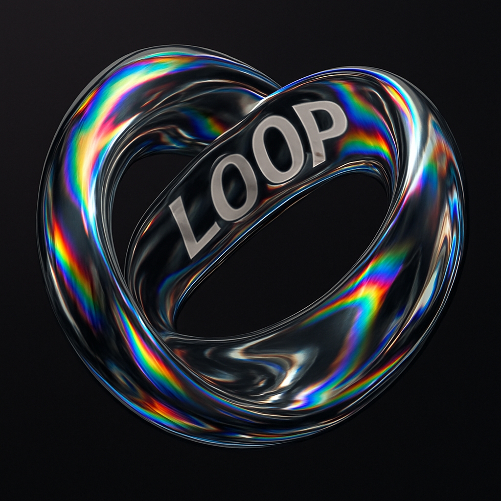 Iridescent Mobius Loop Art with Bold LOOP Text for Spotify Album Cover