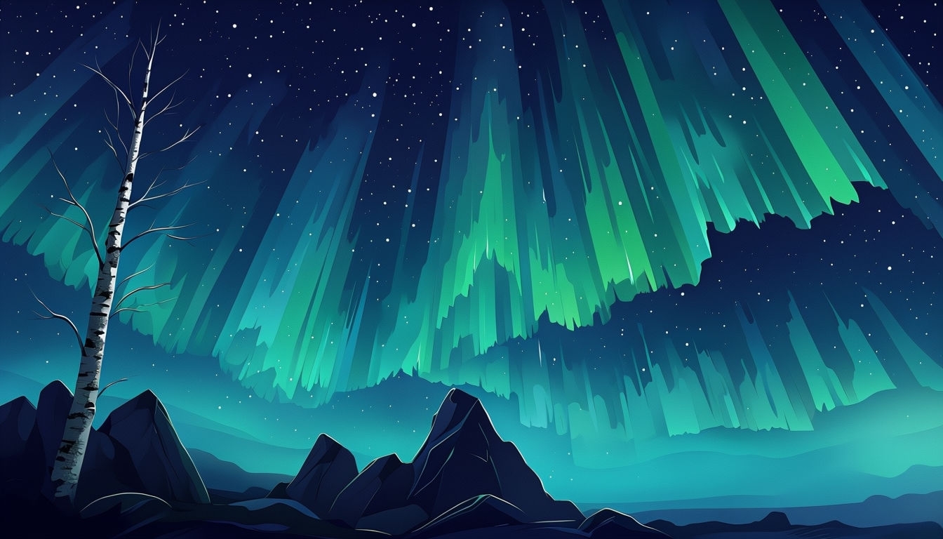 Mystical Aurora Borealis Landscape Digital Art Background