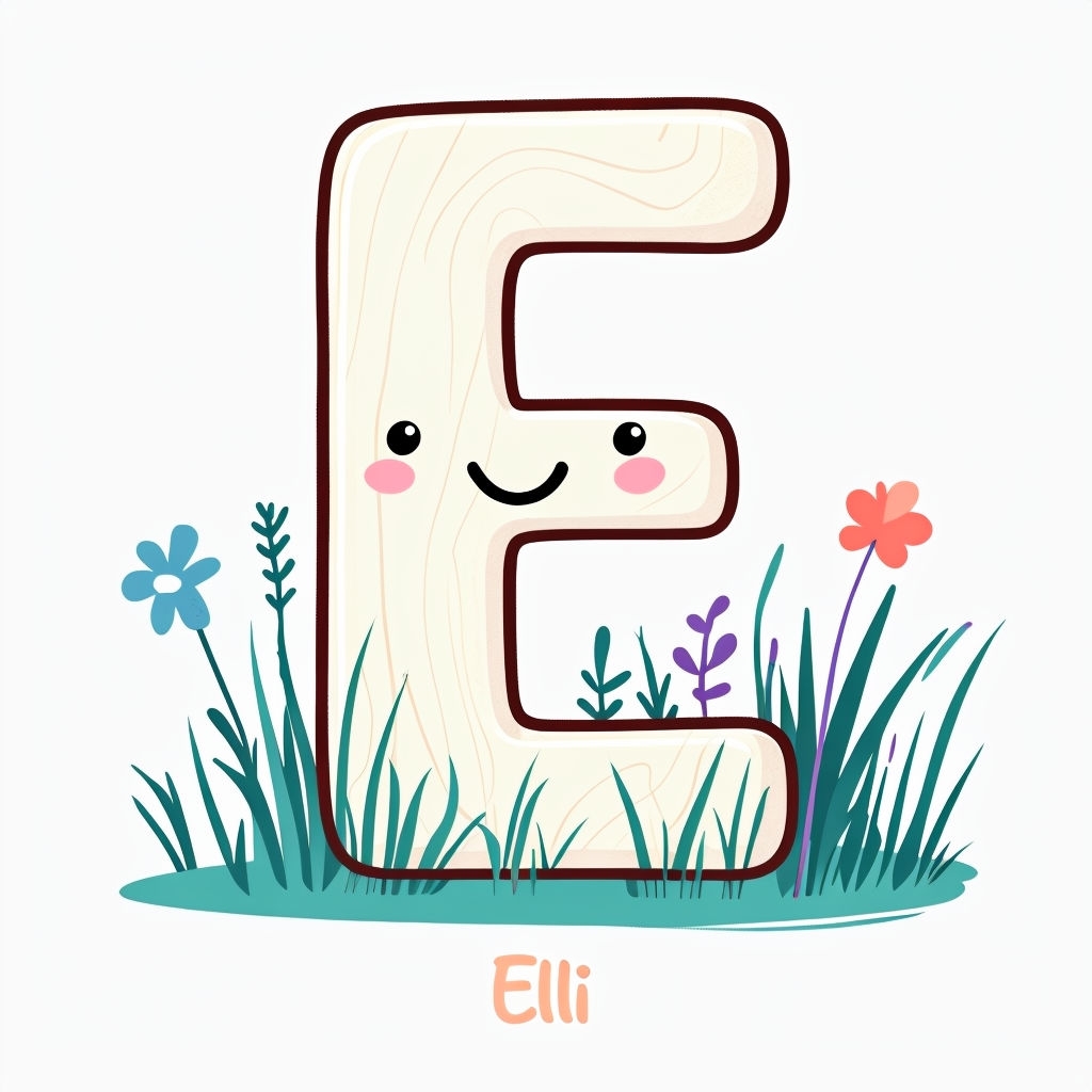 Whimsical Cream Letter E Illustration with Flowers Sticker