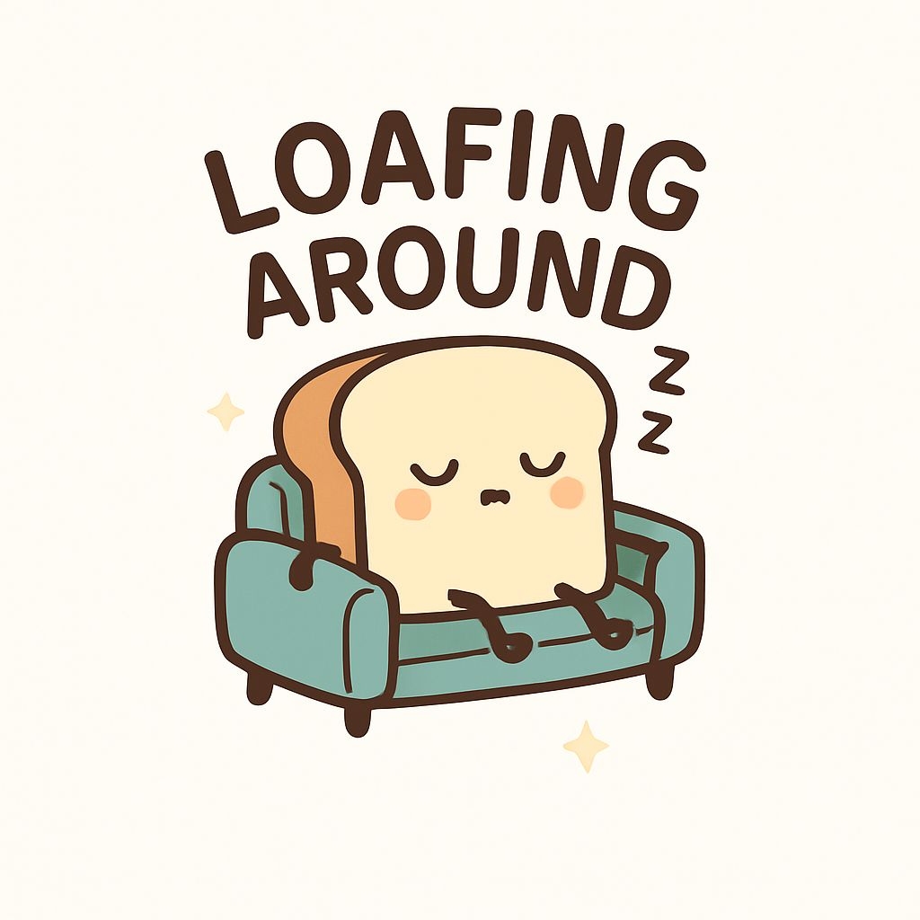 Sleepy Cartoon Bread Loafing Around on Teal Couch Sticker