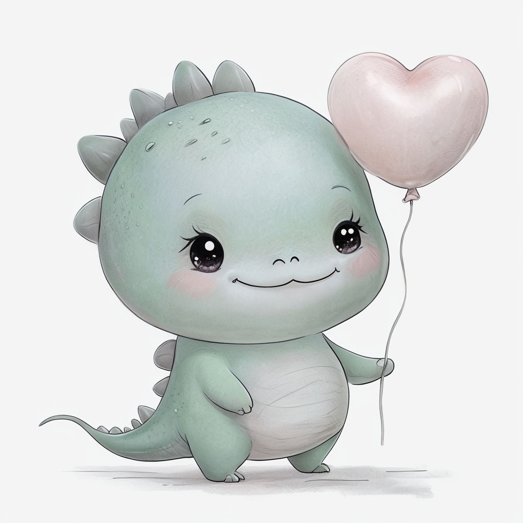 Cute Pastel Green Dinosaur with Heart Balloon Sticker