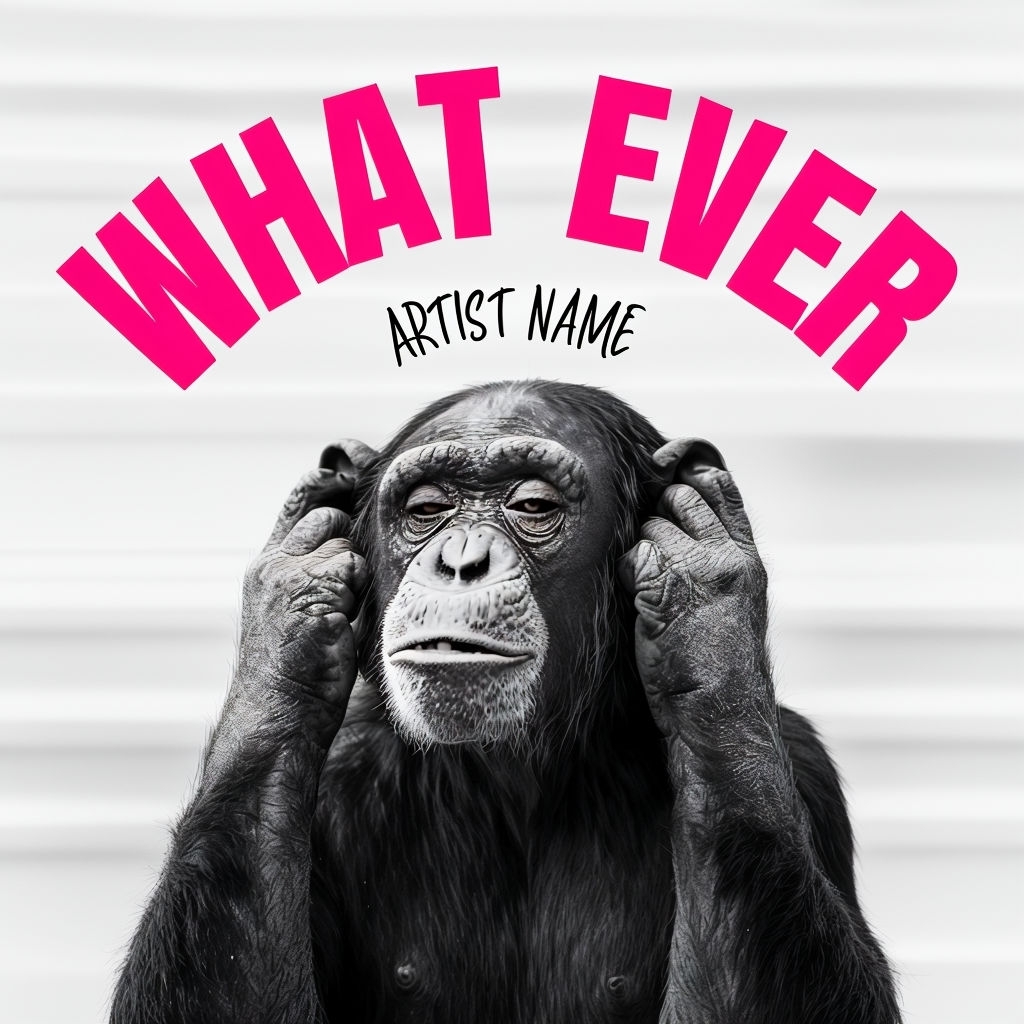 Humorous Chimpanzee with 'WHAT EVER' Text Spotify Album Cover