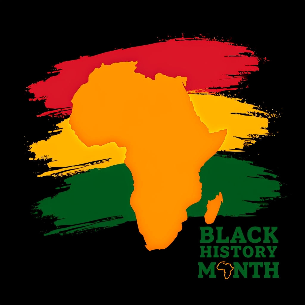 Bold African Silhouette with Brushstroke Flag for Black History Month T-shirt