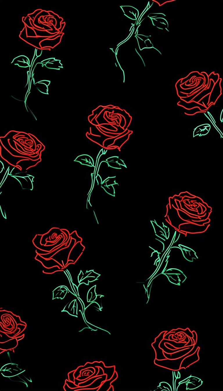 Neon Roses Digital Art on Black Background Phone Case Cover