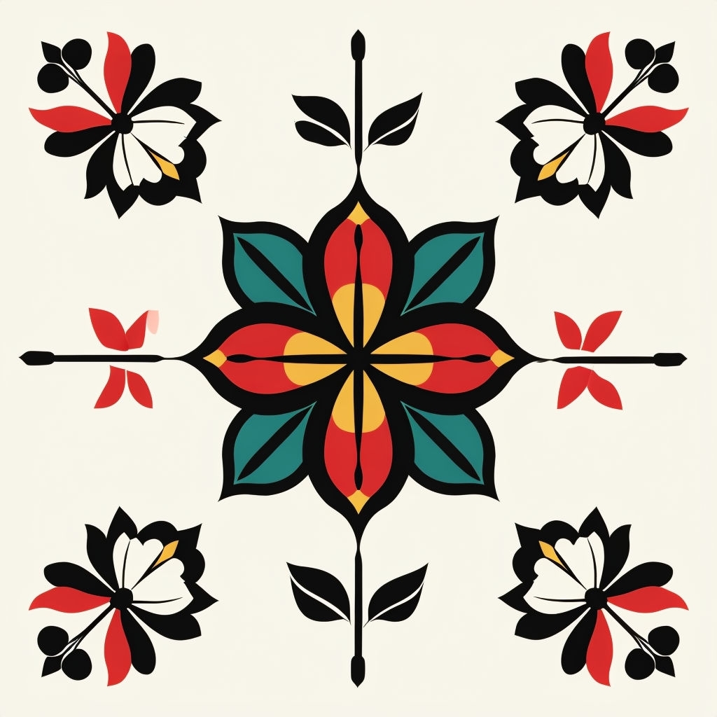 Modern Symmetrical Floral Design in Bold Colors Seamless Pattern