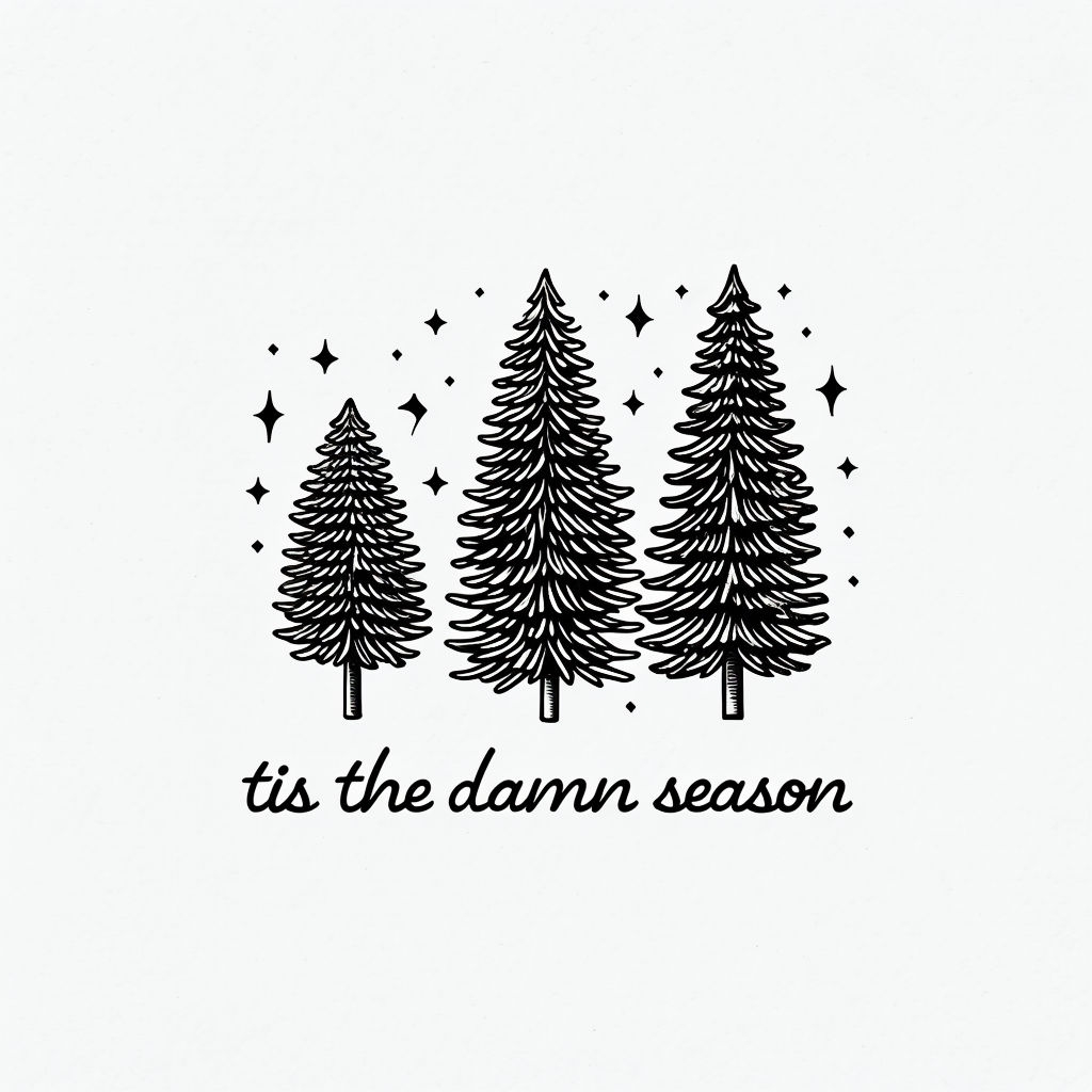 Minimalist Black Line-Drawn Evergreen Trees with Quote Mug