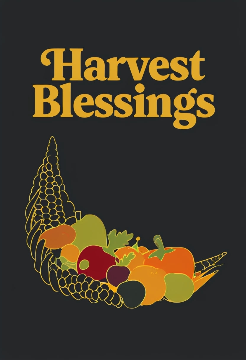 Elegant Harvest Blessings Cornucopia Graphic Art Poster