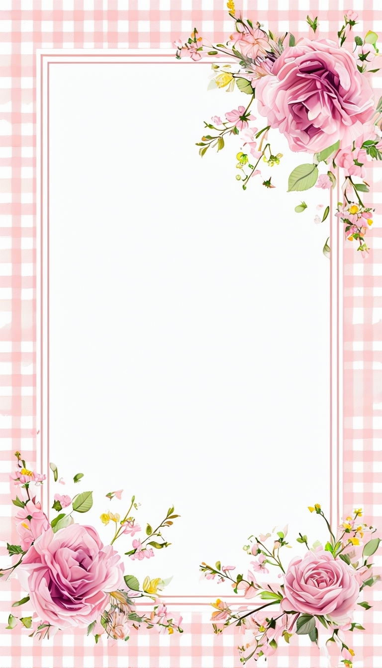 Elegant Floral Frame with Gingham Pattern for Decoration Social Media Post