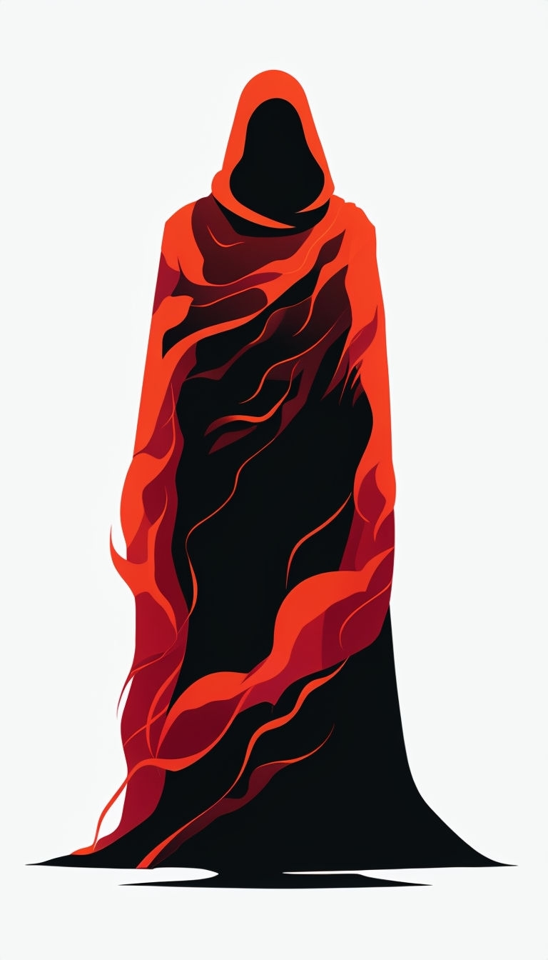 Mystical Shadowed Figure with Red Energy Lines Art
