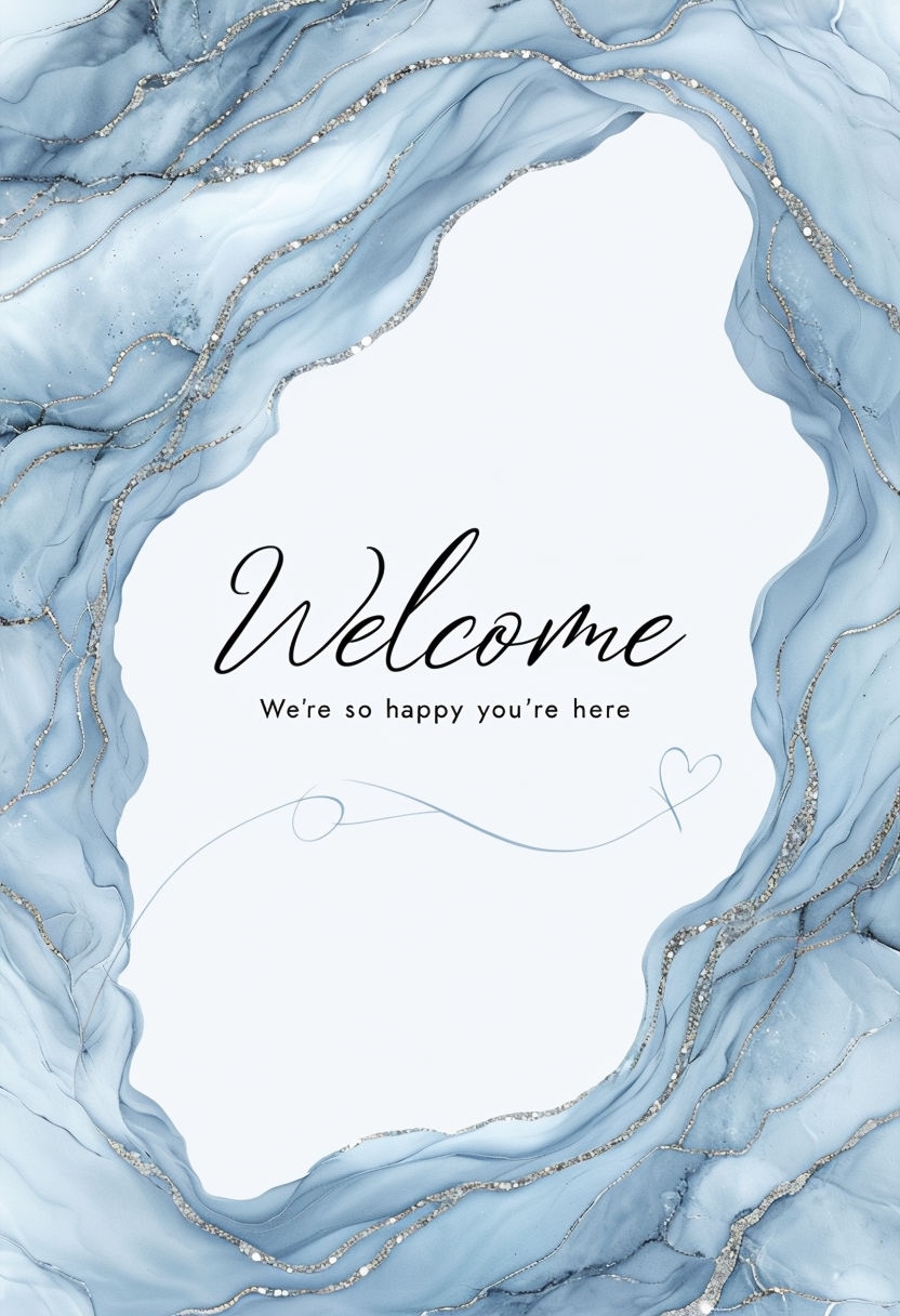 Elegant Marble Welcome Event Sign with Glitter Accents