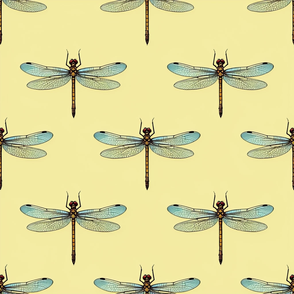 Golden Brown Dragonfly Pattern on Light Yellow Background Seamless Pattern