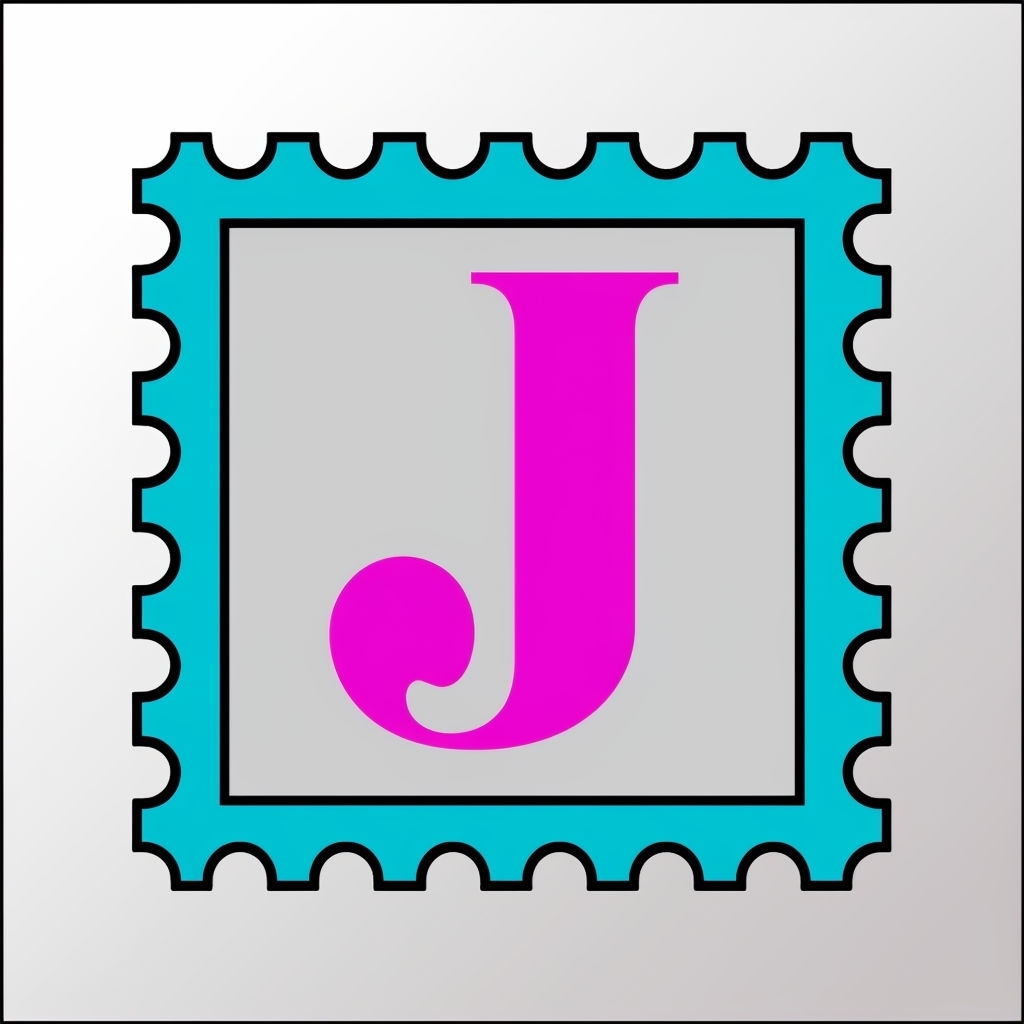 Stylish Pink 'J' Monogram in Postage Stamp Design Sticker