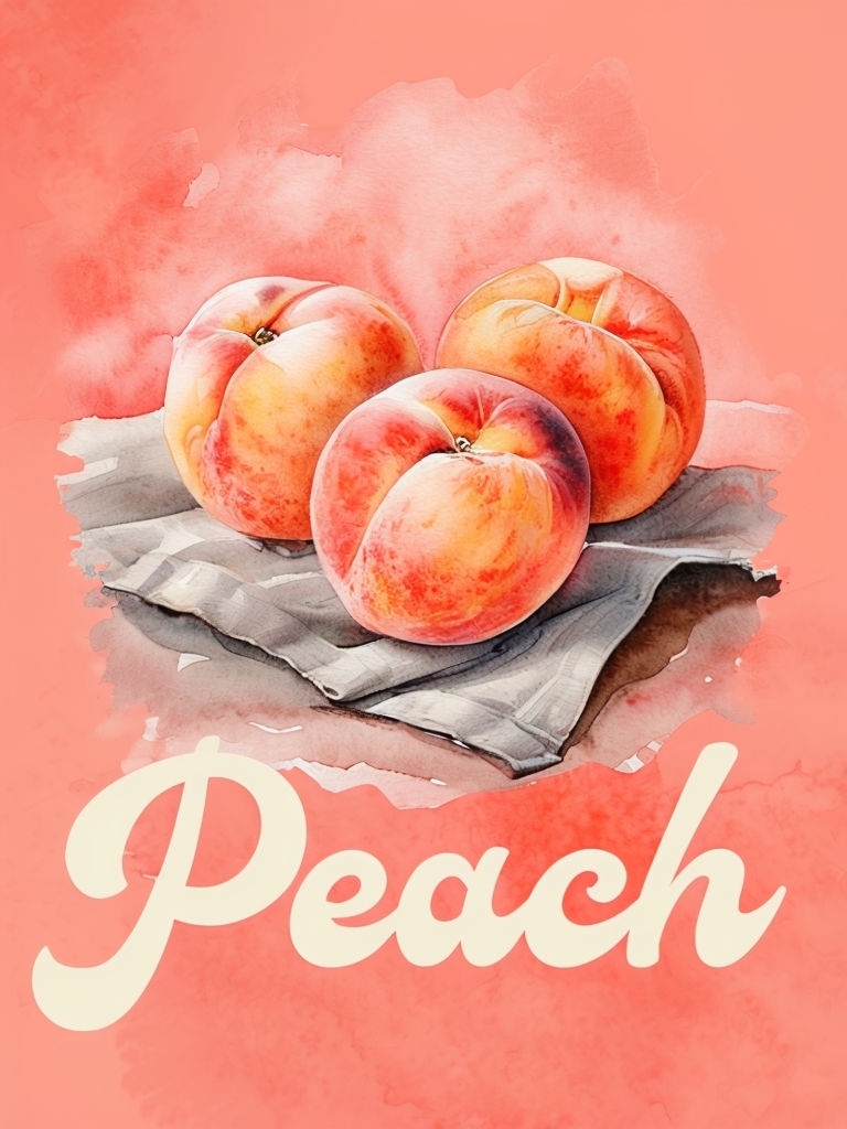 Vibrant Watercolor Still Life of Three Ripe Peaches Poster