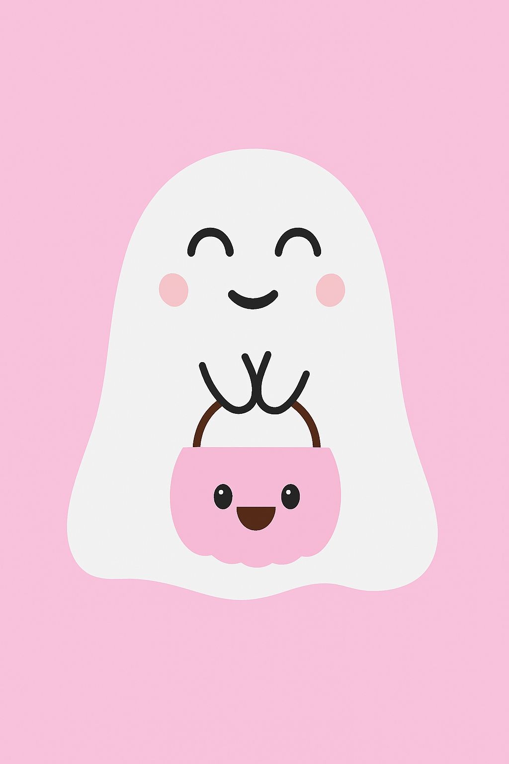 Adorable Minimalist Ghost Holding Pumpkin Bag T-Shirt