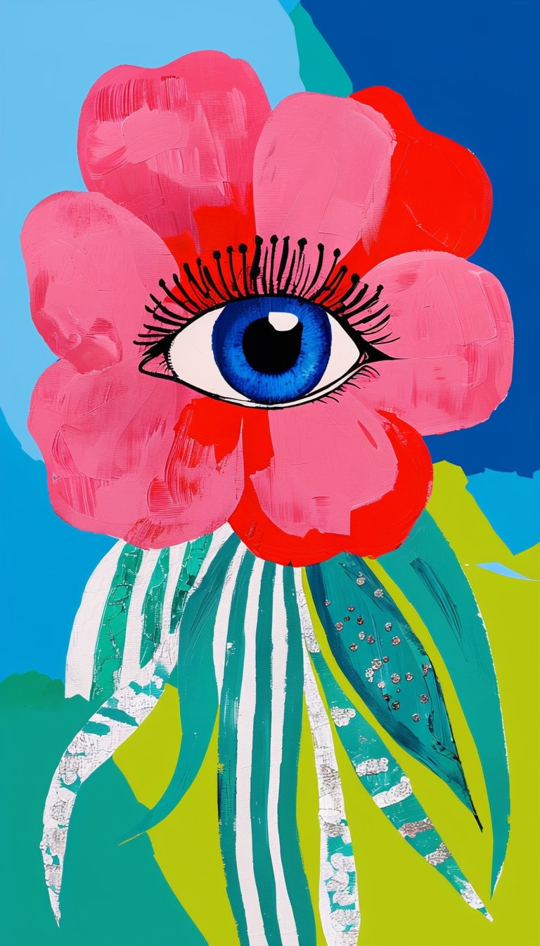Stylized Flower with Eye and Abstract Patterns Mobile Wallpaper