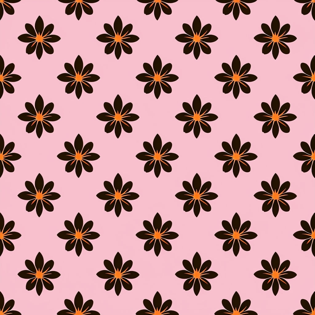Stylized Brown Flower Pattern on Light Pink Background Sticker