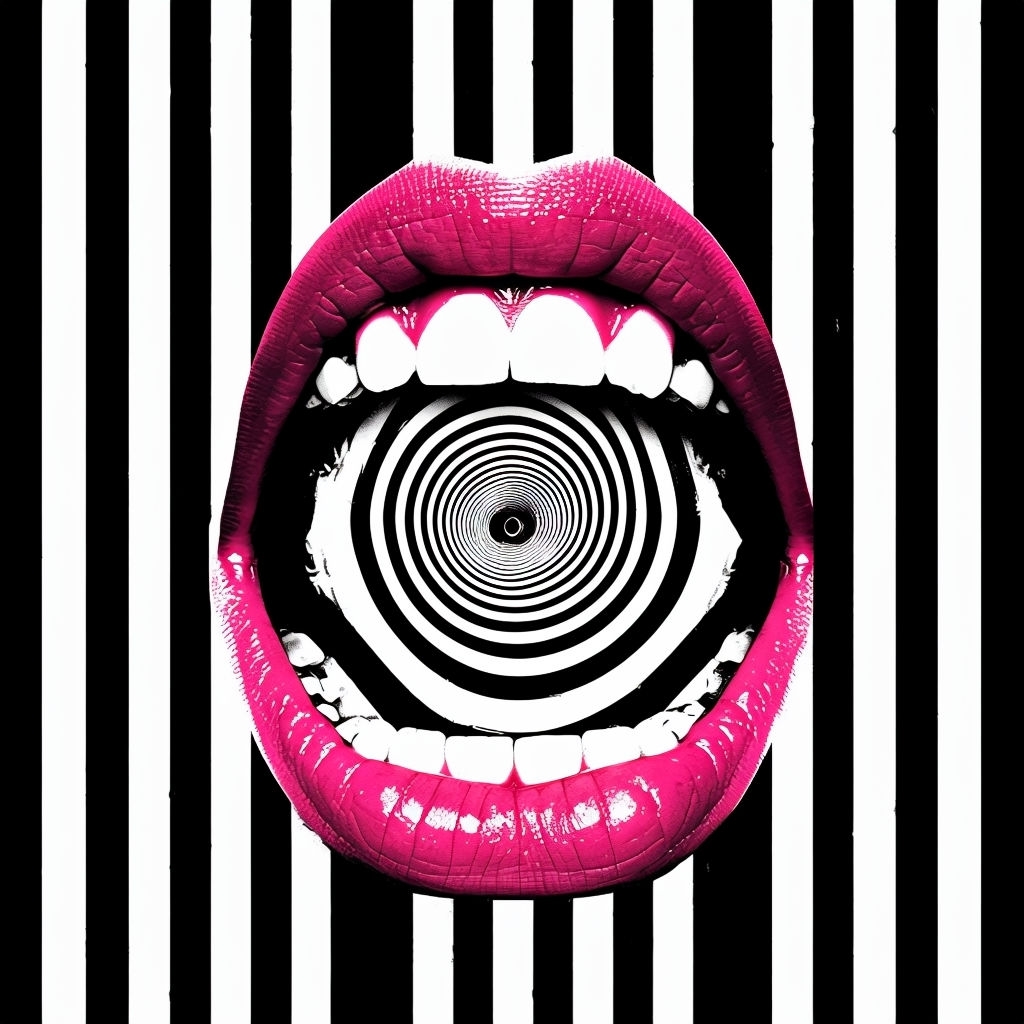 Psychedelic Neon Pink Lips with Hypnotic Spiral Background Spotify Album Cover